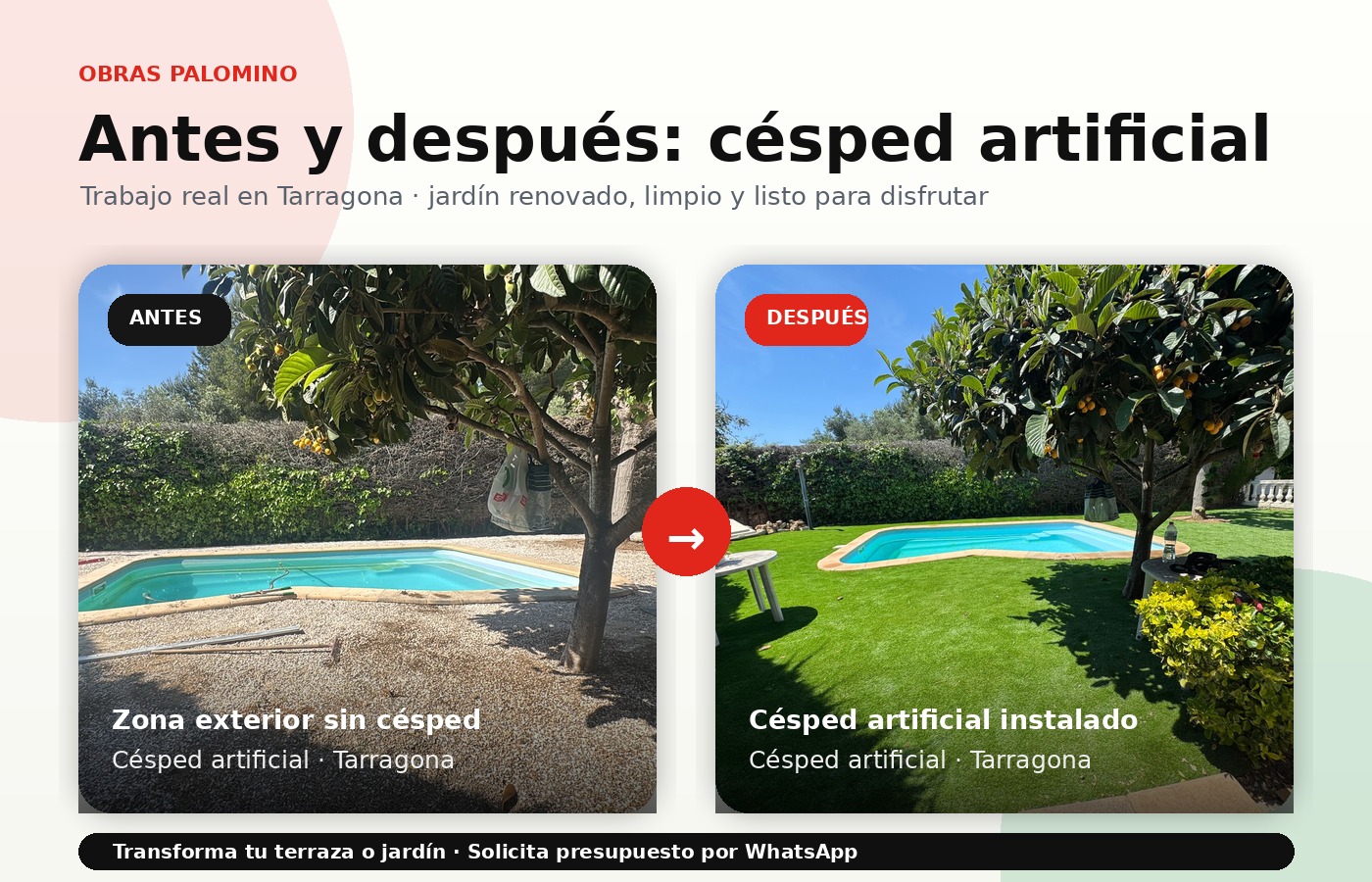 Antes y después césped artificial Tarragona