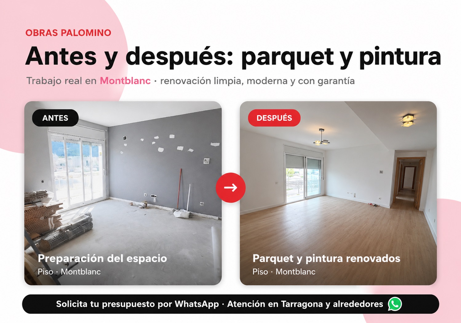 Comparativa profesional piso parquet y pintura Montblanc